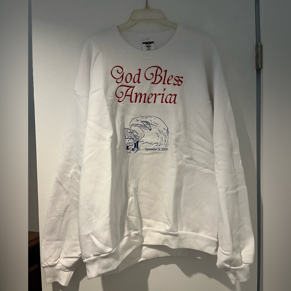 Jerzees White Patriotic Embroidered Graphic Unisex Sweatshirt